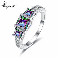 Lingmei модные великолепные ювелирные изделия многоцветный и белый и фиолетовый кубический циркон серебряное кольцо для женщин размеры 6 7 8 9 элегантные подарки