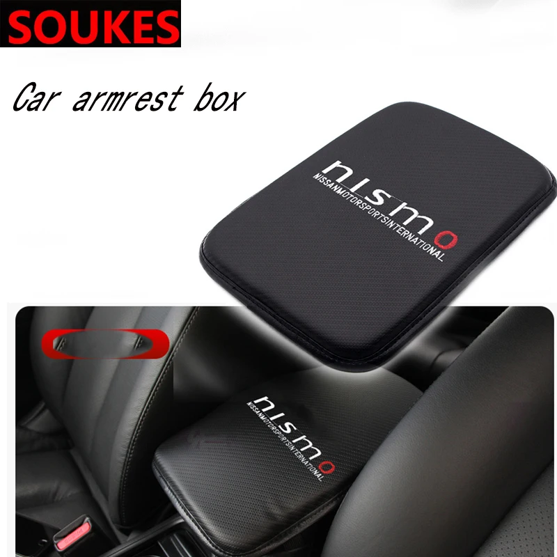 

Leather Car Motorsport Emblem Armrest Center Console Box Pad For Nissan Nismo Qashqai X-TRAIL Juke TIIDA Note Almera March