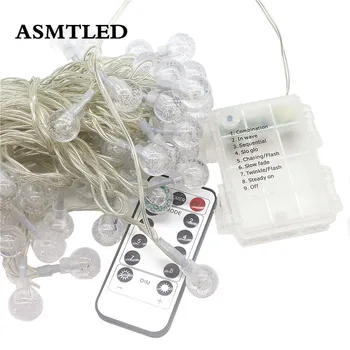 

80leds 10M LED Holiday Fairy Garland Ball String Lights Crystal Globe Wedding Home Decoration Waterproof AA Battery Rope Lights