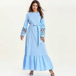 Новый для женщин Абая для мусульман, Дубай Турции повязки платье-макси цельное вышивка кафтан турецкий Исламская одежда 7526