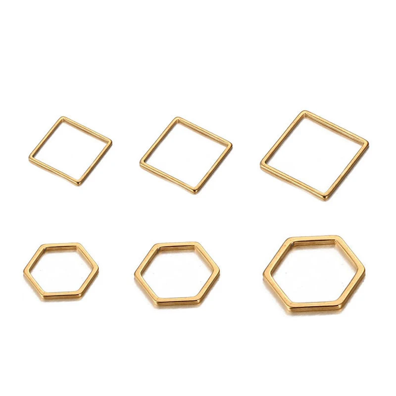 

10pcs/lot Gold Plated Stainless Steel Geometric Hollow Square Hexagon Charms Pendant DIY Necklace Jewelry Making Supplies