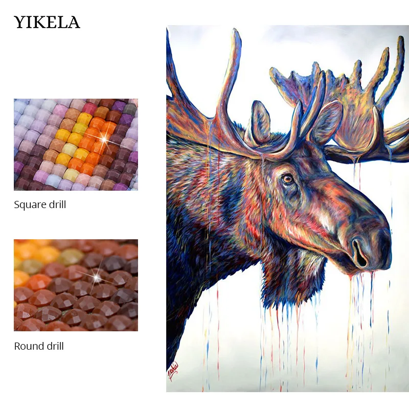 5D DIY Diamond Painting Mosaic Elk Moose Pictures Of Rhinestone Full Round 