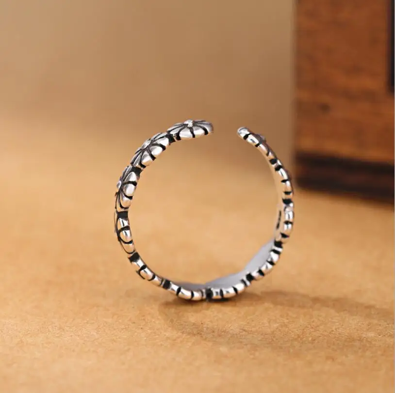 Anenjery, винтажное, тайское, серебряное кольцо, женское, корейское, младенческое, Подсолнух, цветок, 925 пробы, серебряное кольцо, S-R263