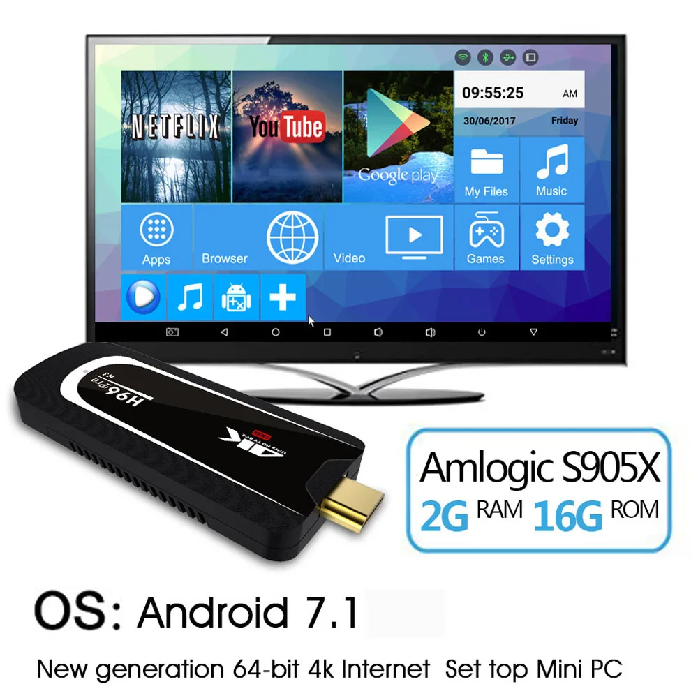 H96 Pro H3 мини-ПК Amlogic S905X четырехъядерный Android 7,1 tv Dongle 2GB ram 16GB 2,4G/5G WiFi BT 4,0 4K HD tv Stick Android tv box