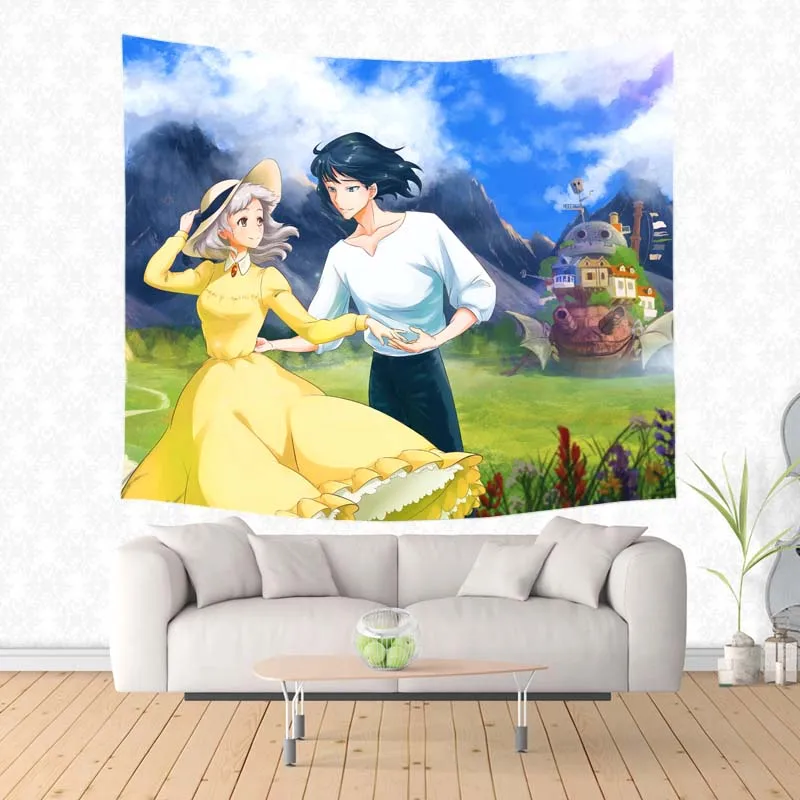 

Fashion Decorative Tapestry Howls Moving Castle Pattern Travel Throw Blanket Sandy Beach Rug Picnic Yoga Mat Bedspread