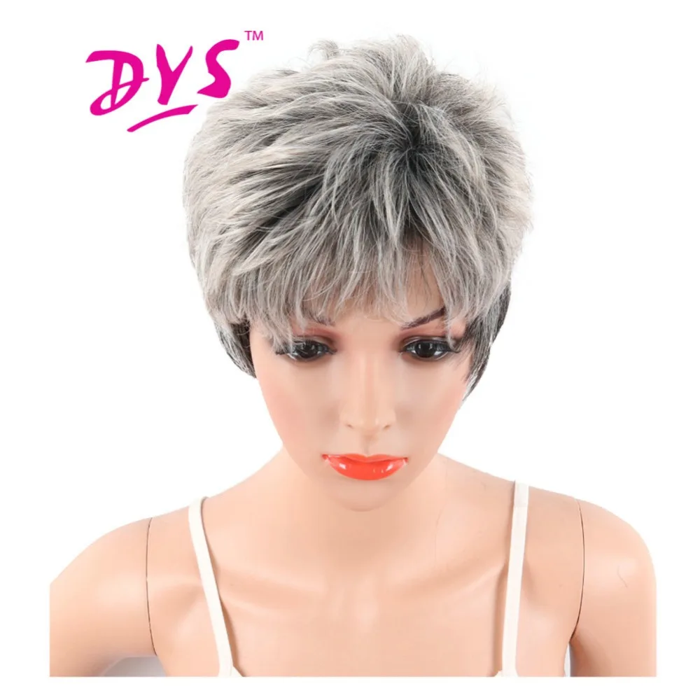 Deyngs Pixie Cut большая волна синтетические парики для черных женщин Короткие Серый блонд цвет натуральная прическа термостойкие волокна волос парик