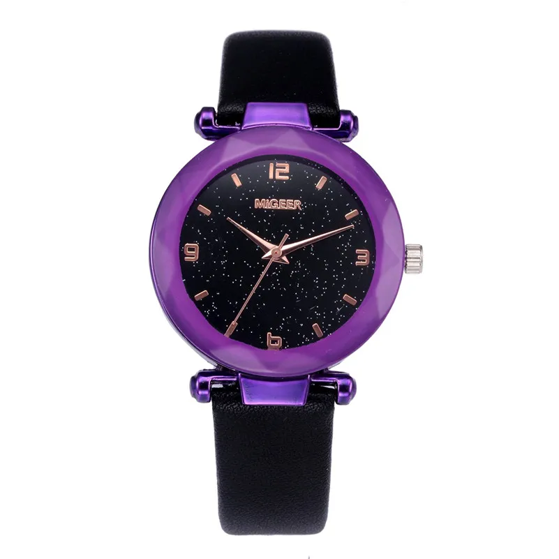 

Fashion Women Watches Fashion Purple Convex Glass Quartz Leather Watch Simple Luxury Starry sky Ladies Wristwatch reloj mujer #D