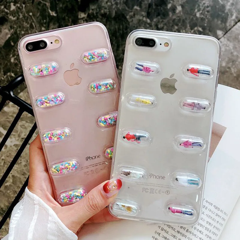 Новые Симпатичные капсула Малый Pill Ins чехол для iPhone 7/8/7 Plus/8Plus7P прозрачный мягкий