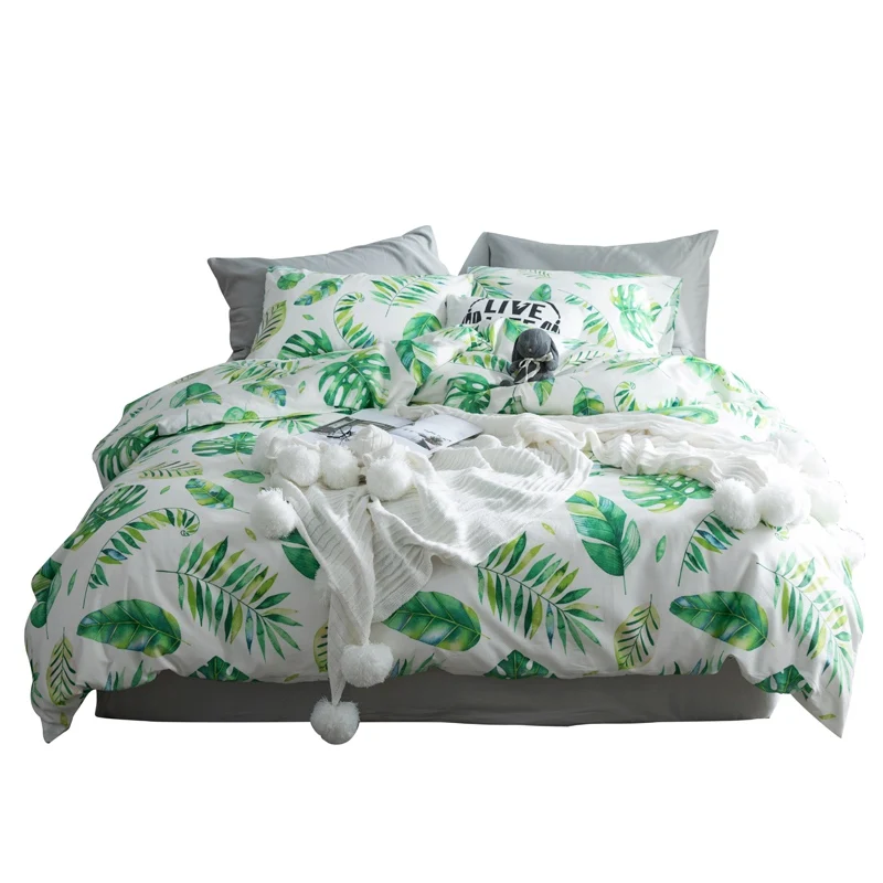 

TUTUBIRD tropical leaf plant print bed linen bedding set 100% cotton Bohemian duvet covers 4pcs queen Twin size Home textile