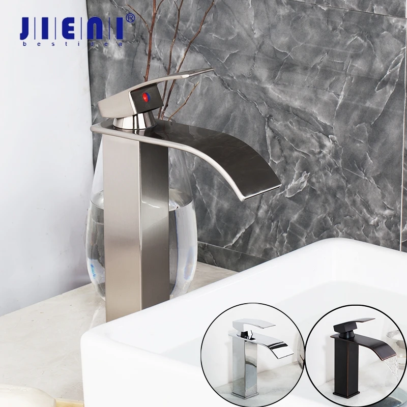 

JIENI Chrome Polish Nickel Brush ORB Waterfall Brass Bathroom Wash Basin Sink Faucet Lavatory Combine Set Faucet Mixer Tap