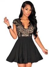 Frauen nette Night Club Cocktail Formal Sommer Herbst v-ausschnitt Party schwarz Weiß Spitze Nude Illusion Schlüsselloch Zurück Ausgestelltes Kleid 22113