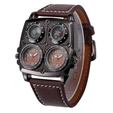 10 шт много OULM Мужские часы повседневные кварцевые наручные часы с кожаным ремешком большие военные украшения компасный циферблат 2 часовых пояса часы
