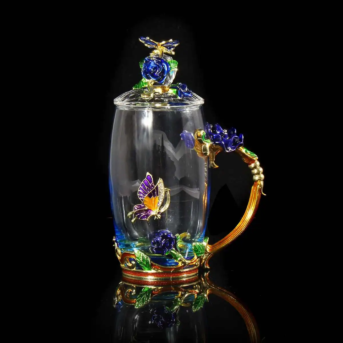 Эмалированная кофейная чашка кружка цветочный чай стеклянные чашки с ложкой крышка лоток для горячих холодных напитков чайная чашка ложка Набор идеальный свадебный подарок - Цвет: High Type