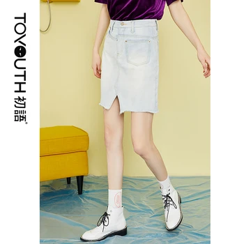 

Toyouth Casual Washed Split Denim Skirt 2019 Spring Mid Waist Straight Short Denim Skirts Woman Slit Sexy Pencil Skirt