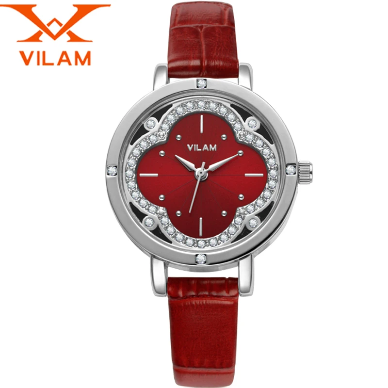 

Watches Women Luxury Brand VILAM Quartz Watch Waterproof Casual Fashion Flower Rhinestones Leather Wristwatch relogios femininos