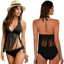 Пикантные Для женщин повязку комплект бикини висит шеи fringe Купальник пуш-ап бюстгальтер ванный комплект купальники Maillot De Bain Femme