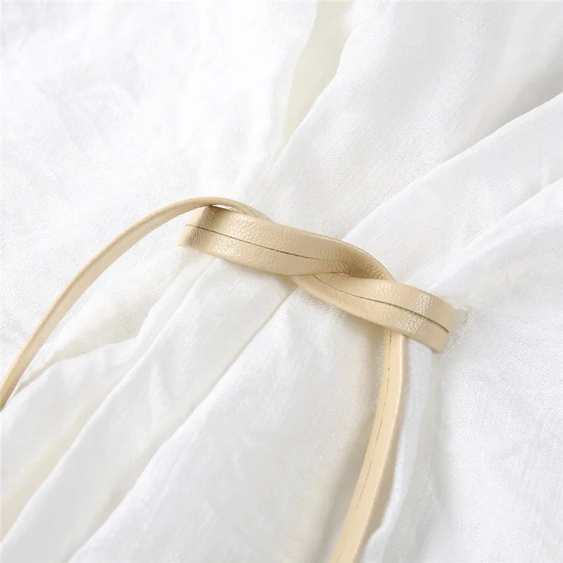 Women Summer Formal Full Length Short Sleeve V Neck Belted Shirt Dress Mini Linen Shirt Dress 2019 New Style Dress 40MA15 (4)