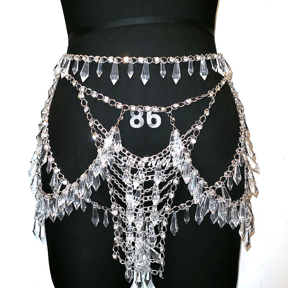 Crystal Beading Disco Exotic Chain Belts & Cummerbunds Sexy Mini Skirt Festival Fashion Dancer Wear Party Jewelry CRS622