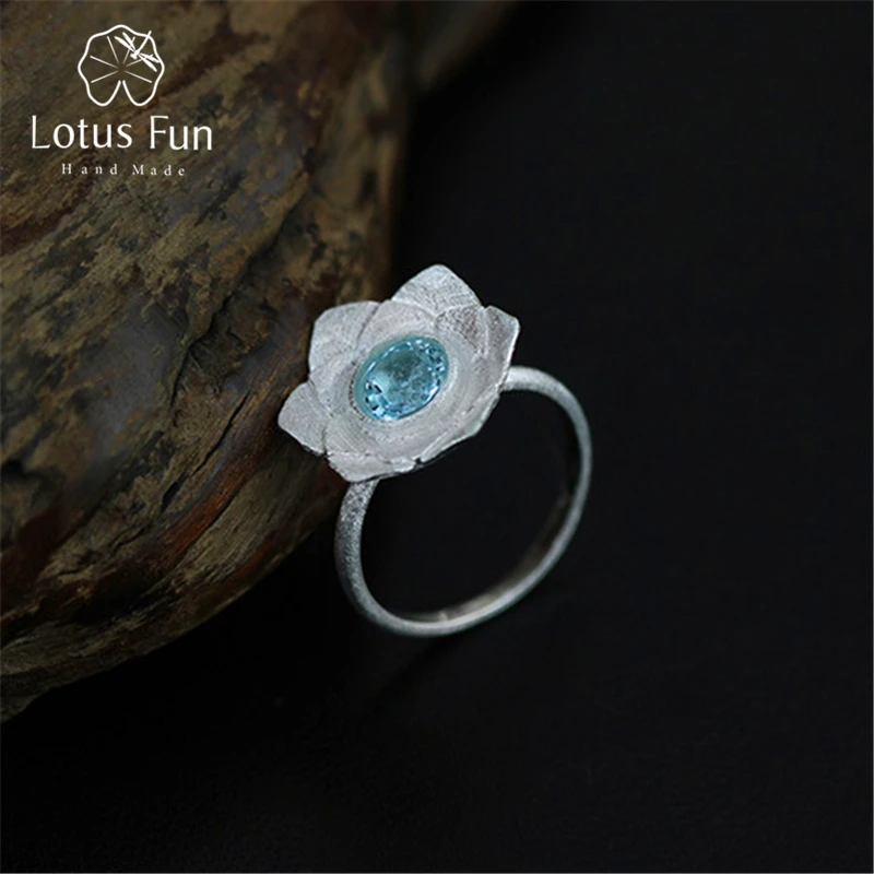 

Lotus Fun Real 925 Sterling Silver Natural Topaz Stone Creative Handmade Designer Fine Jewelry Pure Lotus Rings for Women Bijoux
