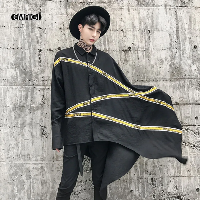 

New Men Stage Wear Clothing Fashion Casual Loose Dress Shirt Male Street Punk Long Sleeve Shirt