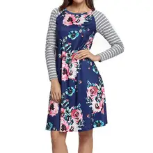 

Autumn Spring Women Floral Print Dress Vintage Elegant Casual Long Sleeve Street Dresses Patchwork Knee Length Bodycon Vestidos