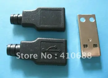 

400 Pcs A/M Solder Type 3-Piece USB 4 Pin Plug Male Socket Connector With Black Plastic Cover