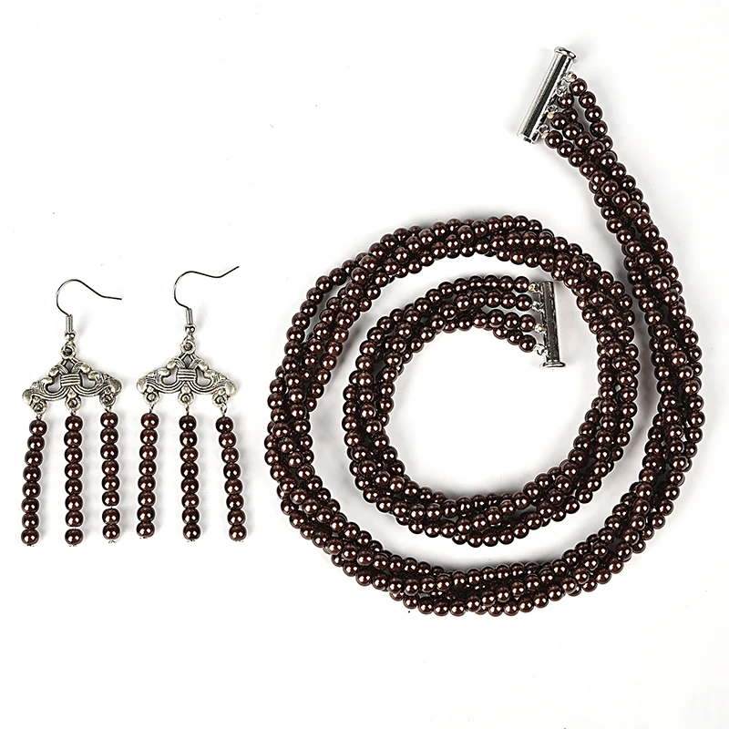 

Dark Brown 4mm Imitation Pearls Suitable for Fashion Jewelry Necklace 20inch and Earrings For Noble Ladies Gifts H171