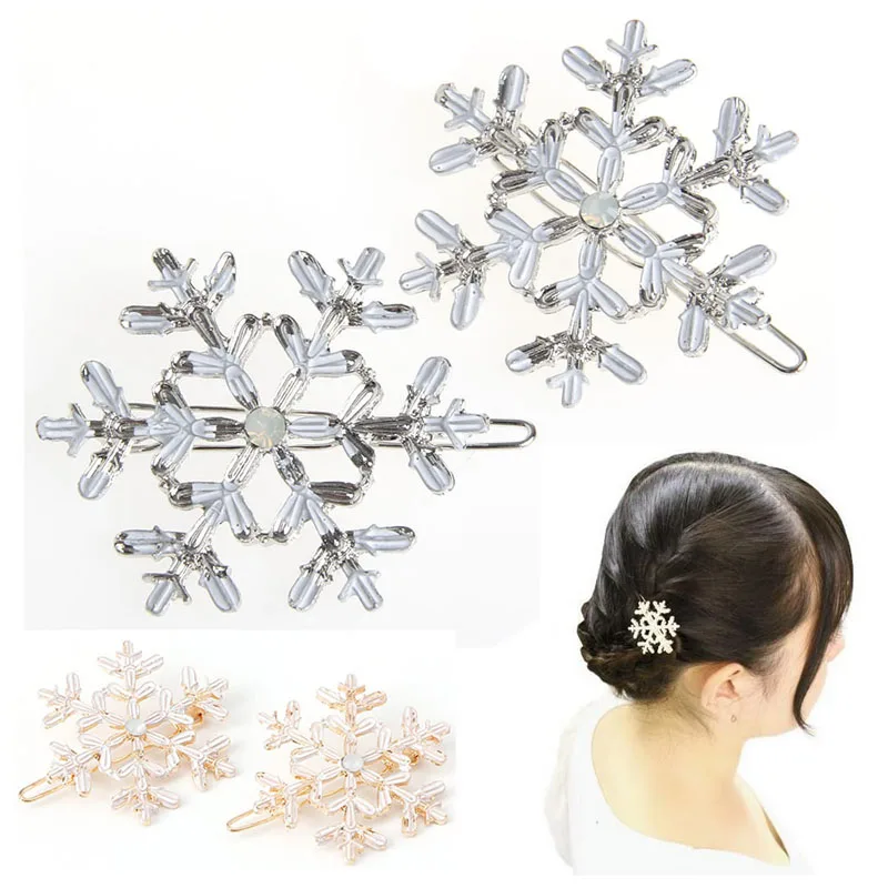 

2Pcs Women Snowflake Crystal Rhinestone Hair Pin Clips Barrette Hairpins Bridal
