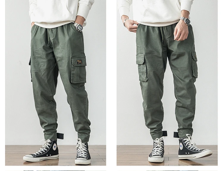 Мужской мульти-карманный нагрудник Общий мужской jogger army green high street cargo повседневные брюки свободные уличная мода хип-хоп брюки