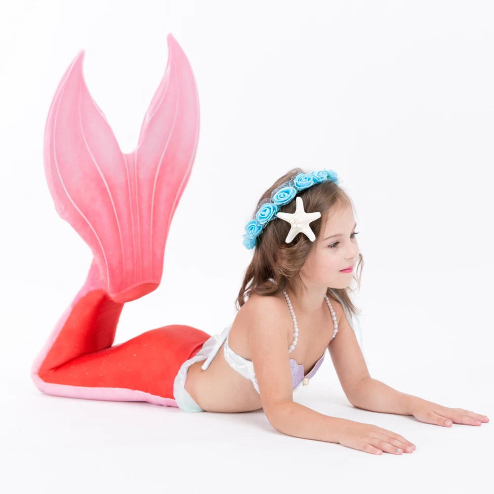 

ariel the little mermaid tail 3Pcs Set Cospaly Costumes Kids Girl Mermaid Tails Bikini Set Swimwear Mono Fin Child Dress monofin