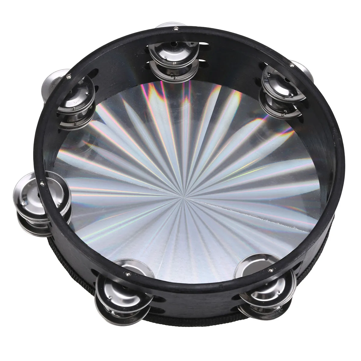 8'' Musical Tambourine Reflective Percussion Wood Frame Double Row Metal Jingle Church Band Musical Instruments Gifts For Party