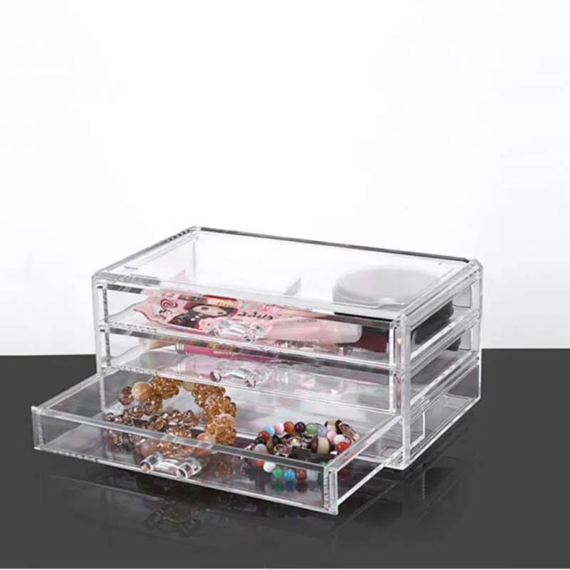 

HUNYOO Three-layer Drawer Storage box Cosmetic Makeup Brush Eyebrow Pencil Display Holder Acrylic Transparency