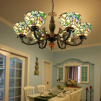 

Tiffany Baroque Stained Glass Suspended Luminaire E27 110-240v Chain Pendant Lights For Home Parlor Dining Room scandinavian
