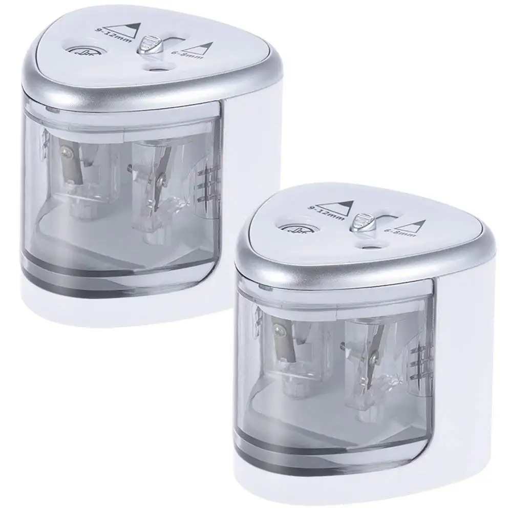 

Electric Pencil Sharpener, AA Battery Operated Pencil Sharpener for Kids with Cover, 2 Pack (Silver)