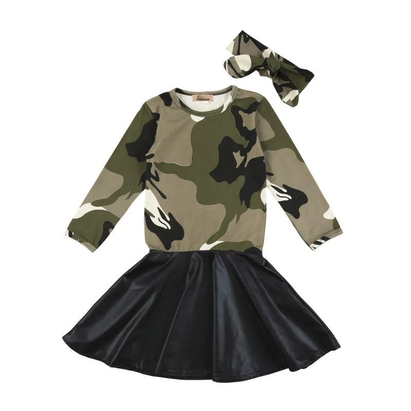 Fashion Toddler Kids Baby Girls Camo Long Sleeve Tops PU Cotton