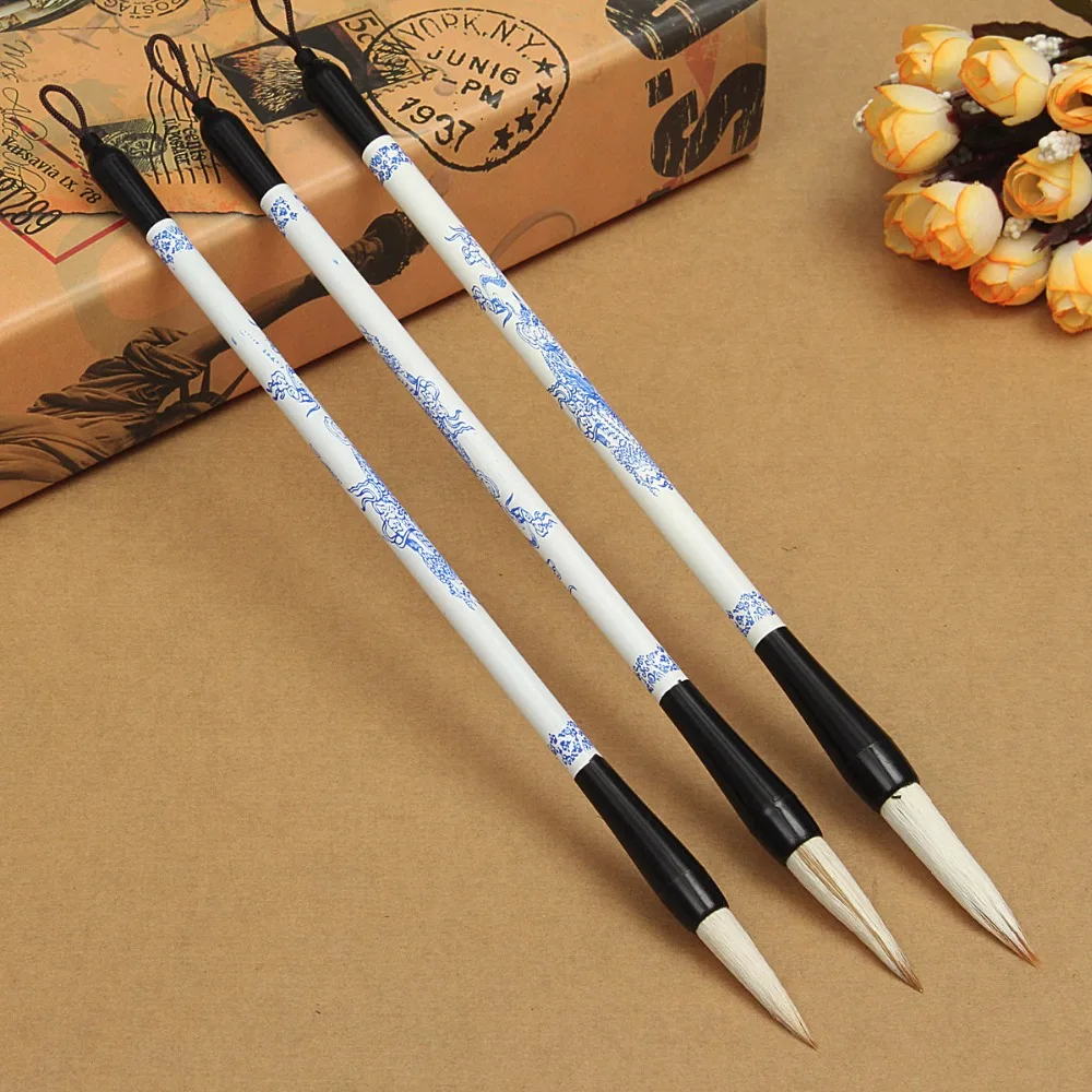 

3 Pc Blue and White Picture Chinese Japanese Calligraphy Brush Pen