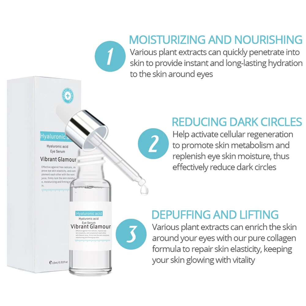Hyaluronic Acid  Argireline Collagen Eye Serum Anti-Wrinkle Remover Dark Circles Moisturizer Eye Essence Set VIBRANT GLAMOUR