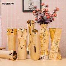 Luxus Europa Gold-Überzogene Keramik Vase Wohnkultur Kreative Design Porzellan Dekorative Blume Vase Für Hochzeit Dekoration