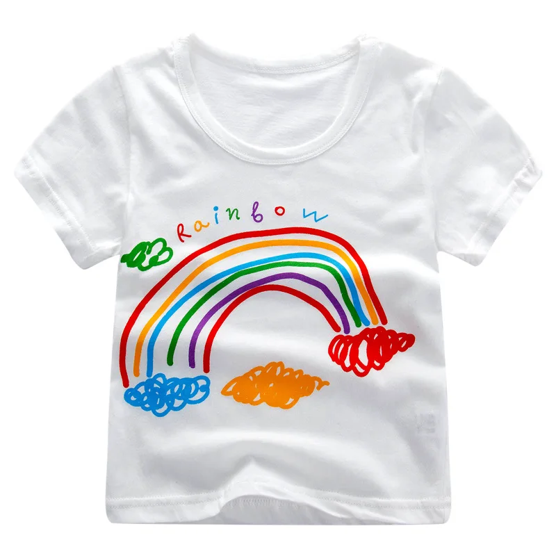 Летняя одежда для мальчиков и девочек; детская футболка с короткими рукавами; хлопковая футболка для маленьких мальчиков; топы в полоску с принтом для девочек; футболка; одежда для детей