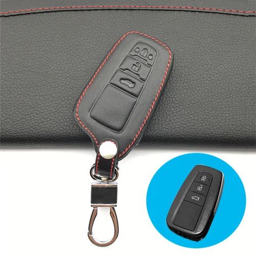 Кожаный чехол для ключей для Toyota Camry Aygo RAV4 Corolla ЧР/C-HR Prius Prado умная ключ протектор - Название цвета: 3 button black