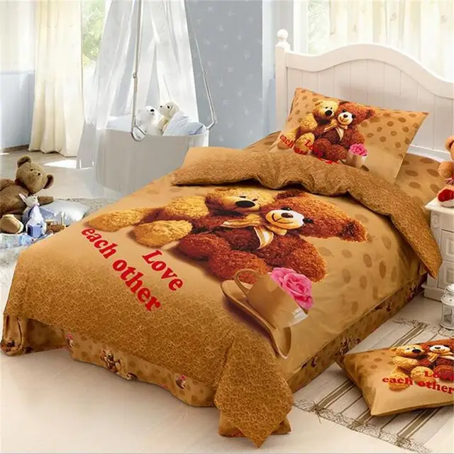 Cute Teddy Bear Bedding Sets Twin Size Bed Sheets Pillowcase Quilt Cover Cotton Printed Fabric