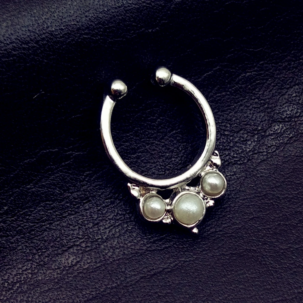 Кольцо клипса для носа с имитацией под жемчуг|nose ring clip on|nose clipnose rings for women |