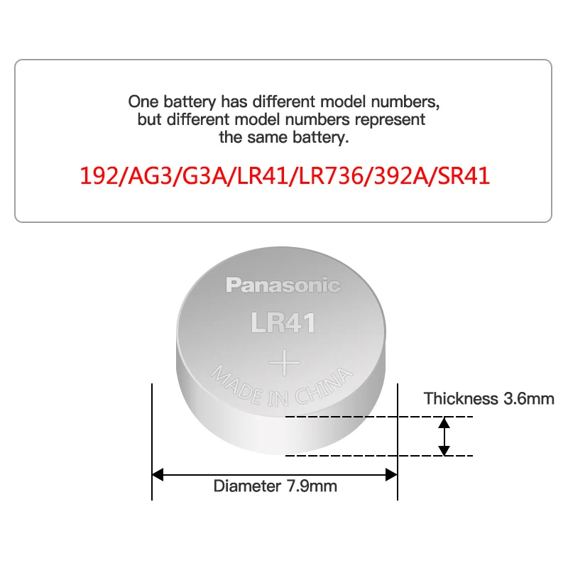 20шт/2 упаковки LR41 кнопочные батарейки Panasonic SR41 AG3 G3A L736 192 392A Zn/MnO2 1,5 V литиевые батареи для монет