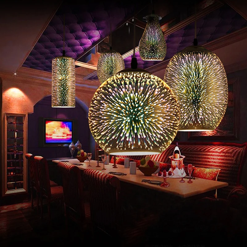  Modern 3D Colorful Nordic Starry Sky Hanging Glass Shade Pendant Lamp Lights E27 LED For Kitchen Re - 32842693544