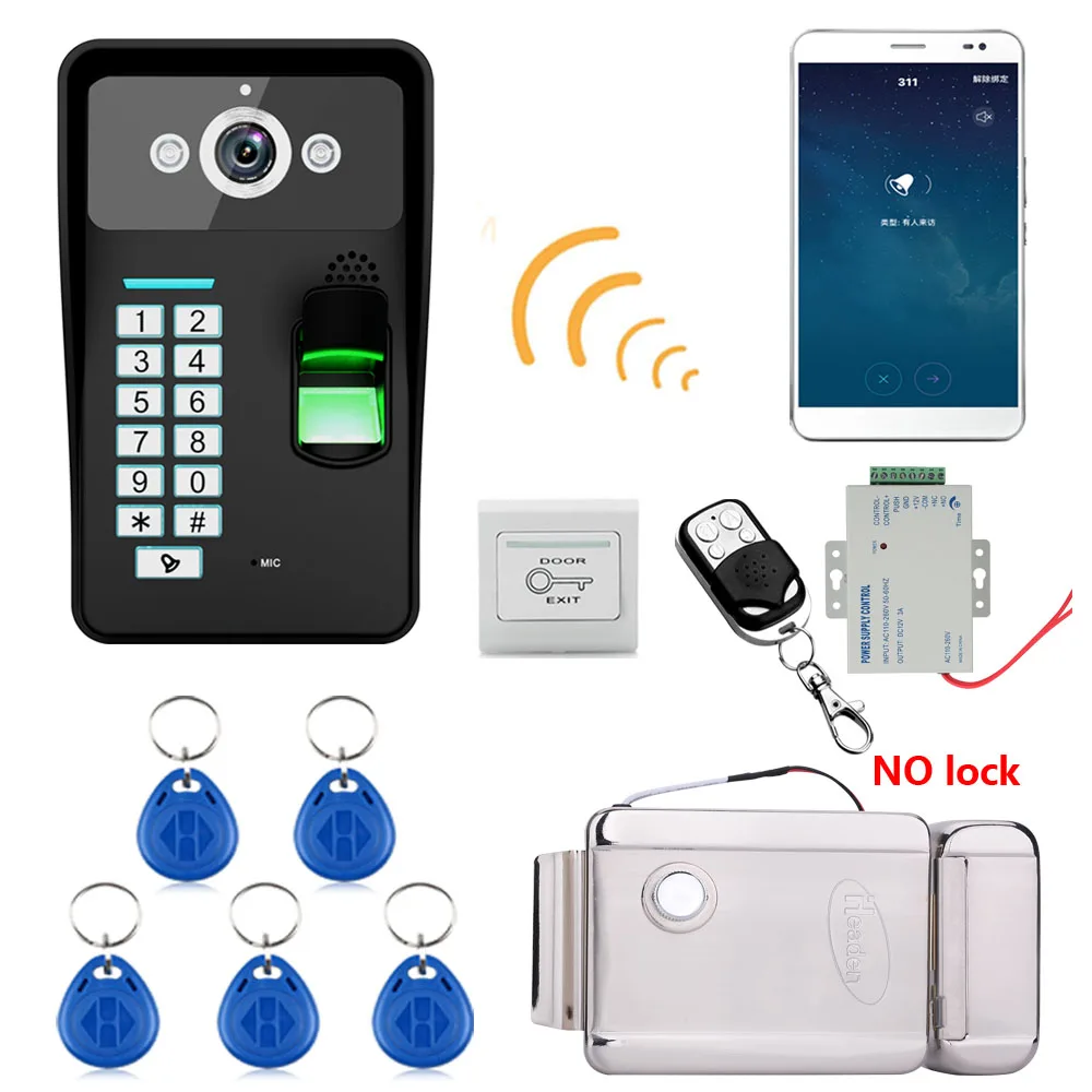 Беспроводной дверной звонок 720P Wi Fi RFID Распознавание отпечатков пальцев