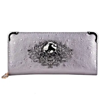 

FGGS Hot StyleCool Retro Skull Wallet for Women Vintage Clutch Bag Silver