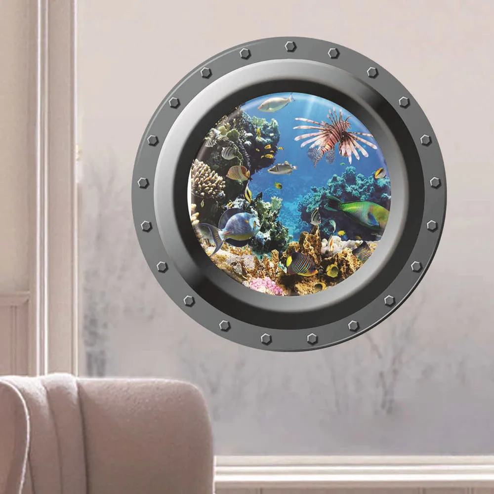 

wall decorations living room wall ornament Submarine Window Underwater World 3D Wall Sticker Home Decor 7#P6