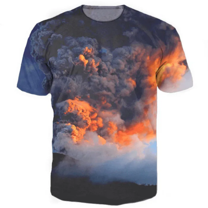 Volcano Explosion Tee 3d print fire orange color t shirt graphic tees