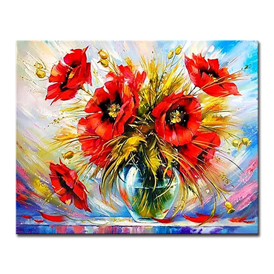

DIY Painting By Numbers Digital Drawing Red Flower Oil Pictures Hand Paint Poppy On Canvas Coloring Romantic Home Decor Wall Art