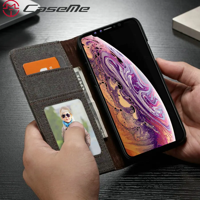 CaseMe Wallet Leather Case For iPhone Xs Luxury Jean PU Flip